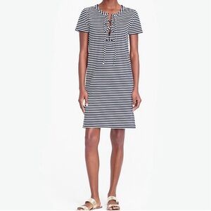 J. CREW Navy & White Stripe Summer Lace-Up Knit Shift Dress | Size Medium